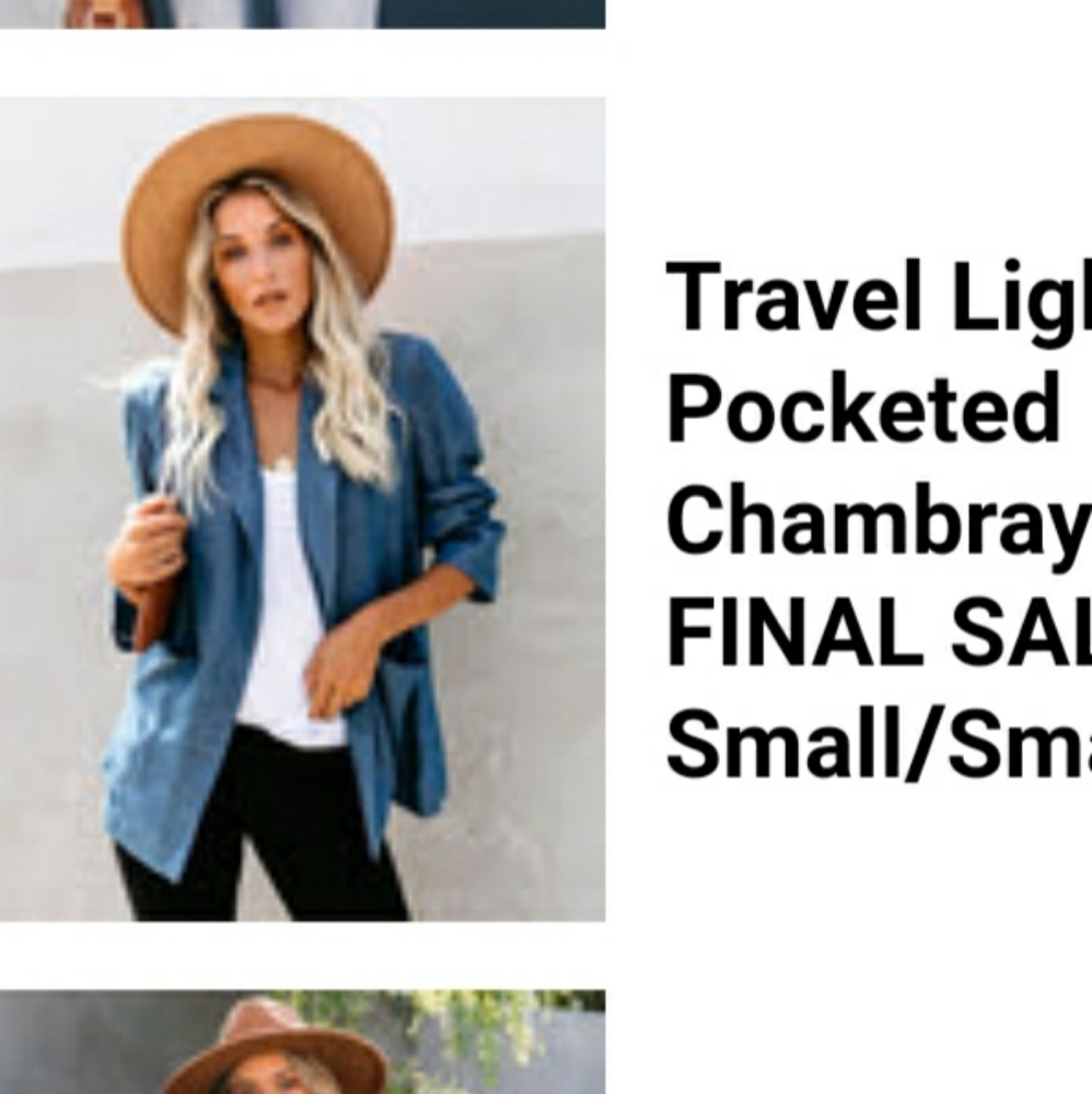Vici travel light chambray blazer xs/s runs large